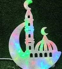 فانوس زينة رمضان 50 سم شكل هلال ومسجد بإضاءة LED