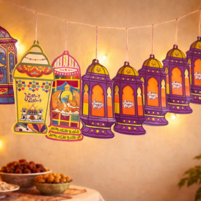 مجموعة زينة رمضان فوانيس ملونة للتعليق